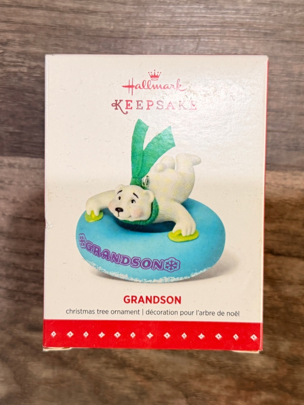 NEW IN BOX Hallmark Keepsake 'Grandson' Polar Bear Ornament - Blue & White